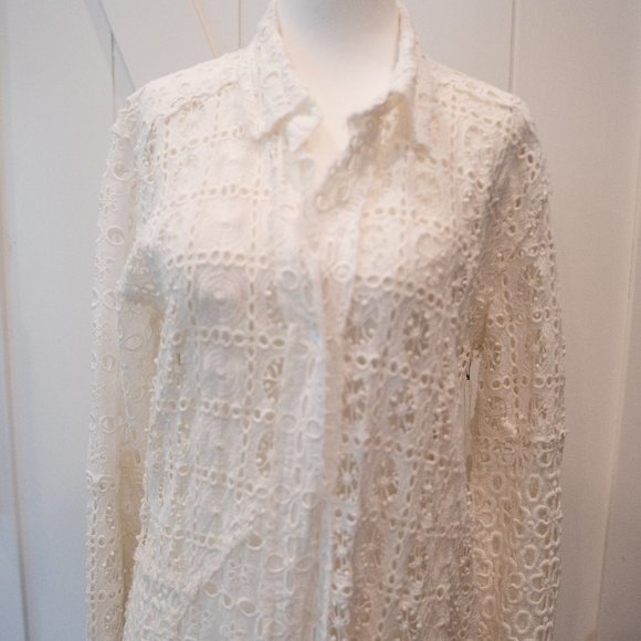 NWT Free People Women's White One Yesenia Floral Lace Crochet Button Maxi Top - Picture 11 of 14
